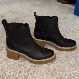 Dolce Vita Black Ankle Boots with Tan Soles